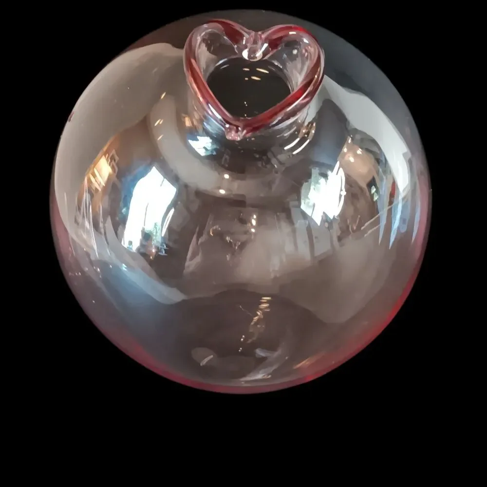 Pink Round Glass Vase With Heart Shaped Opening Love Romantic 4.5 x 5 x 5.5